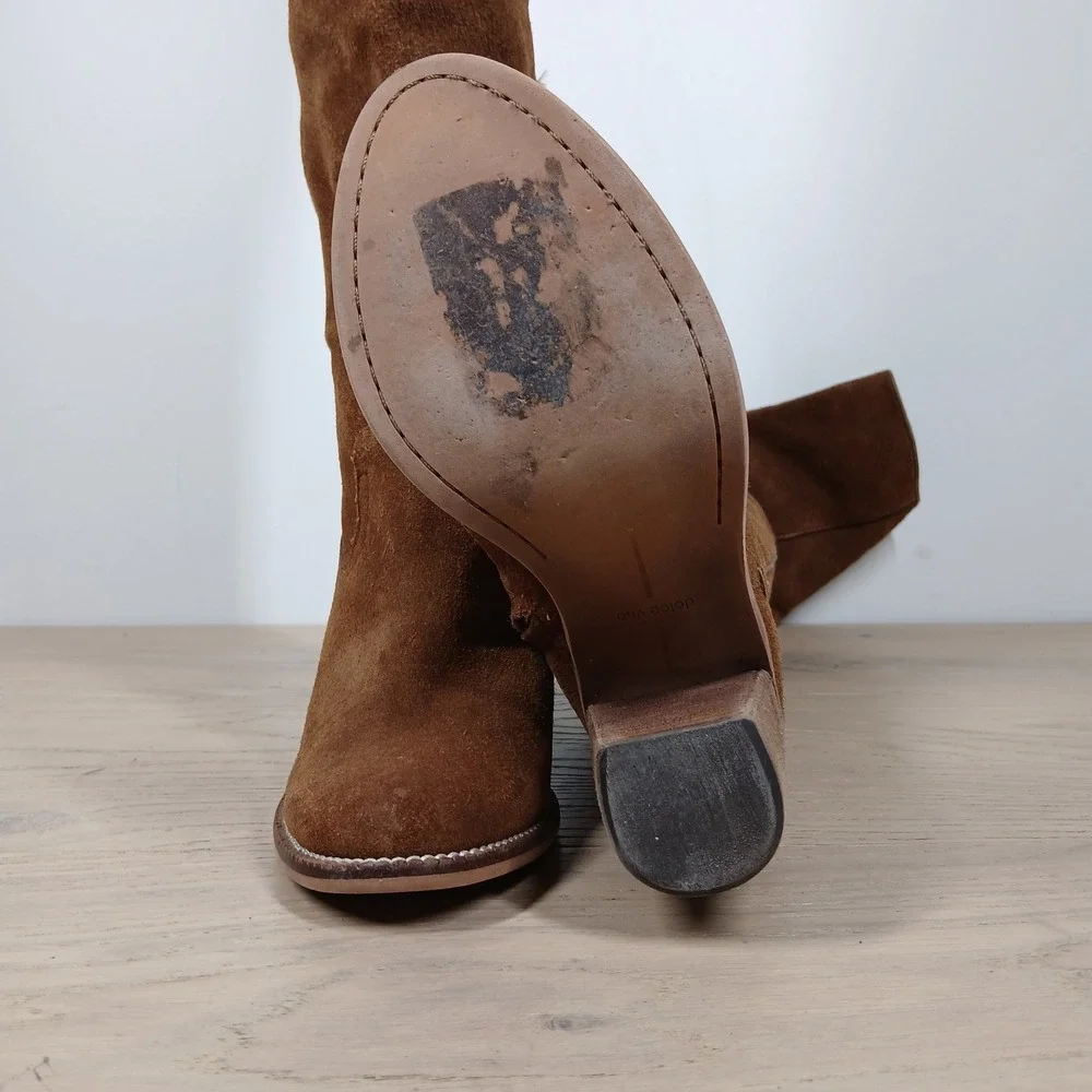Dolce Vita Boots Womens 6 Brown Leather Over The Knee Block Heel Western Boho